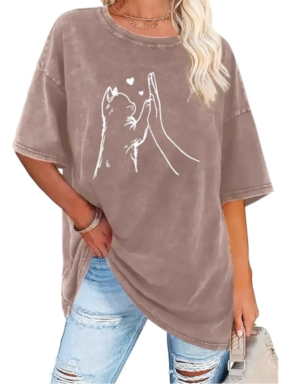 NWT “Cat High Five” Washed Tee